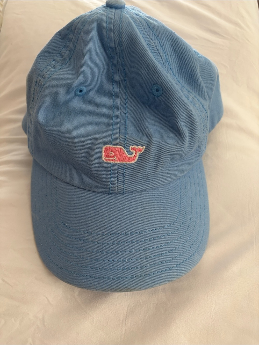 Vineyard Vines baby blue hat with pink whale 100 % cotton